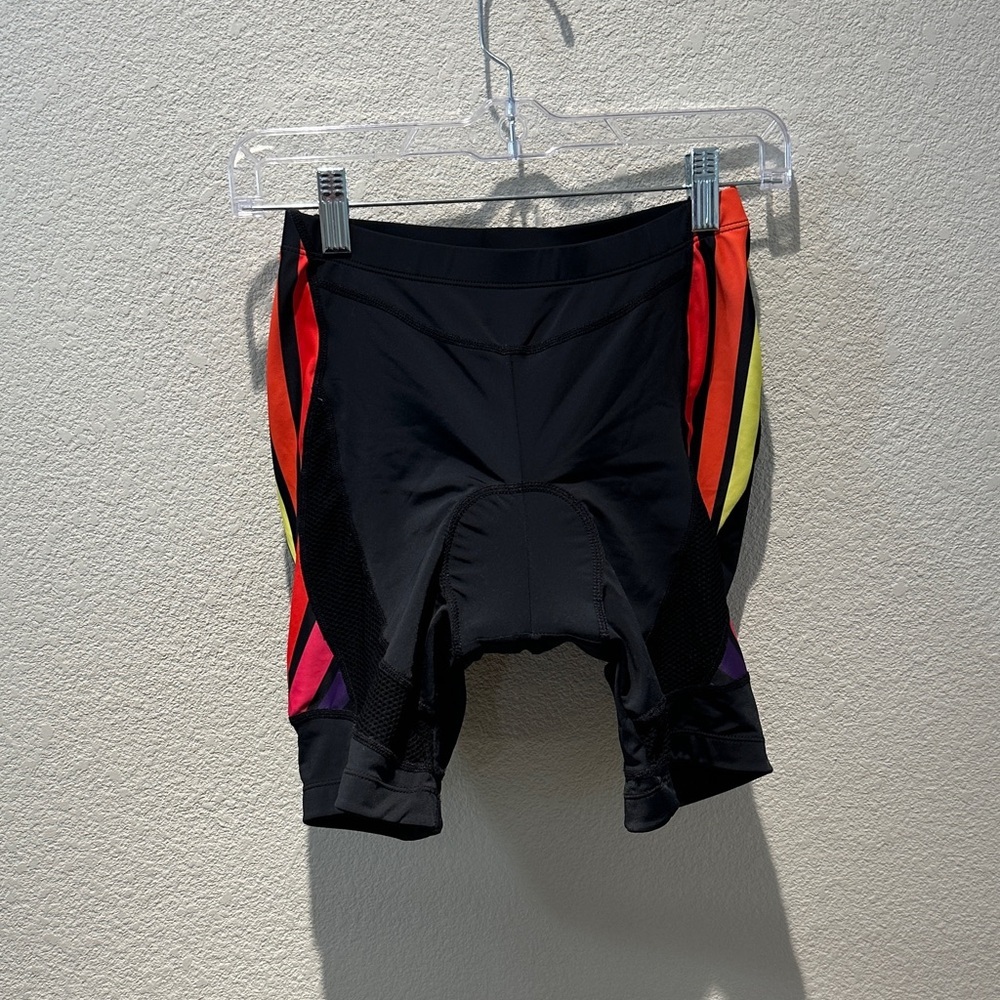 Beroy Black Cycling Shorts with Rainbow Side Stripes Size Medium